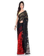 Piyari Fashion Cotton Blend Handloom Black Red Jamdani Saree - Distacart
