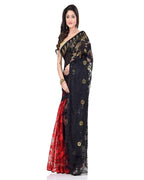 Piyari Fashion Cotton Blend Handloom Black Red Jamdani Saree - Distacart