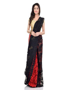 Piyari Fashion Cotton Blend Handloom Black Red Jamdani Saree - Distacart