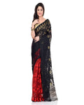 Piyari Fashion Cotton Blend Handloom Black Red Jamdani Saree - Distacart