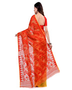 Piyari Fashion Cotton Blend Handloom Yellow Orange Jamdani Saree - Distacart