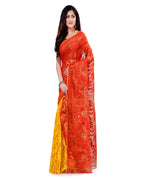 Piyari Fashion Cotton Blend Handloom Yellow Orange Jamdani Saree - Distacart