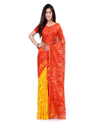 Piyari Fashion Cotton Blend Handloom Yellow Orange Jamdani Saree - Distacart