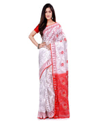 Piyari Fashion Cotton Blend Handloom White Jamdani Saree - Distacart