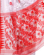 Piyari Fashion Cotton Blend Handloom White Jamdani Saree - Distacart