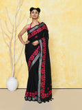 Piyari Fashion Women's Black Exclusive Applique Saree With Blouse Piece - Distacart