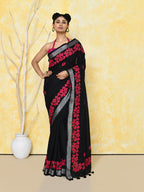 Piyari Fashion Women's Black Exclusive Applique Saree With Blouse Piece - Distacart