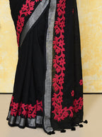 Piyari Fashion Women's Black Exclusive Applique Saree With Blouse Piece - Distacart