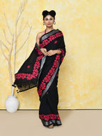 Piyari Fashion Women's Black Exclusive Applique Saree With Blouse Piece - Distacart