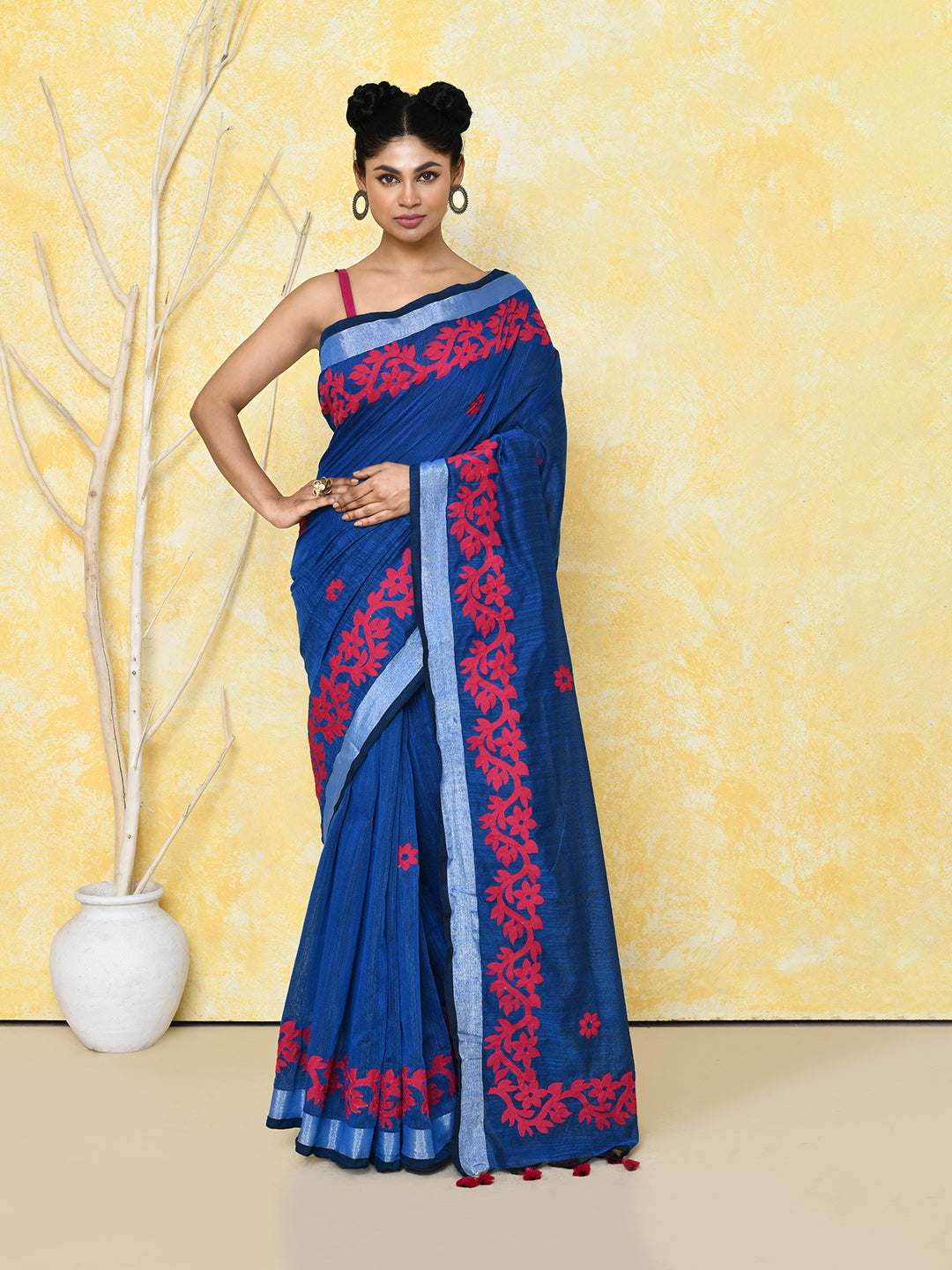 Piyari Fashion Women's Royal Blue Exclusive Applique Saree With Blouse Piece - Distacart