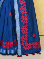 Piyari Fashion Women's Royal Blue Exclusive Applique Saree With Blouse Piece - Distacart