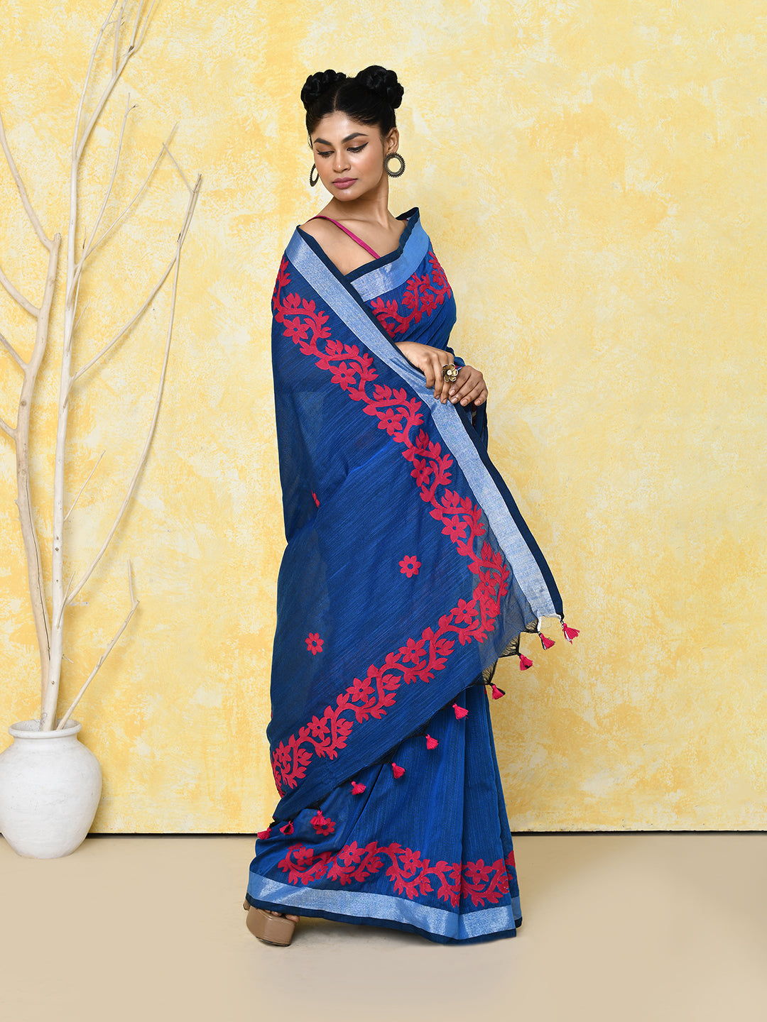 Piyari Fashion Women's Royal Blue Exclusive Applique Saree With Blouse Piece - Distacart