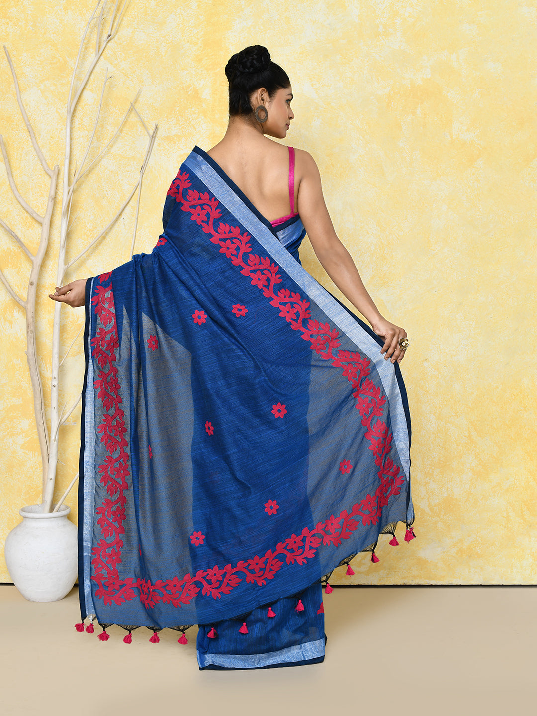 Piyari Fashion Women's Royal Blue Exclusive Applique Saree With Blouse Piece - Distacart
