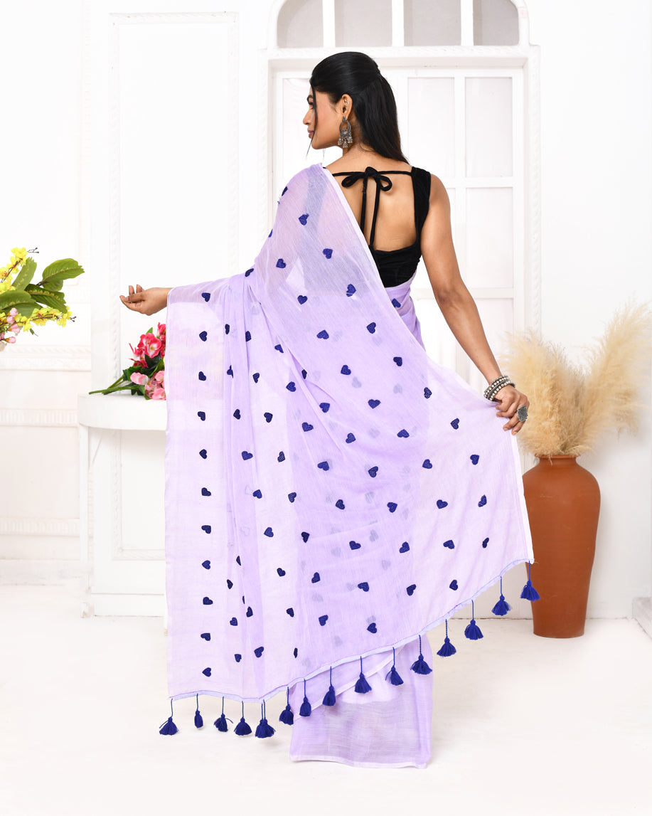 Piyari Fashion Women's Light Lavender Exclusive Embroidery Saree - Distacart