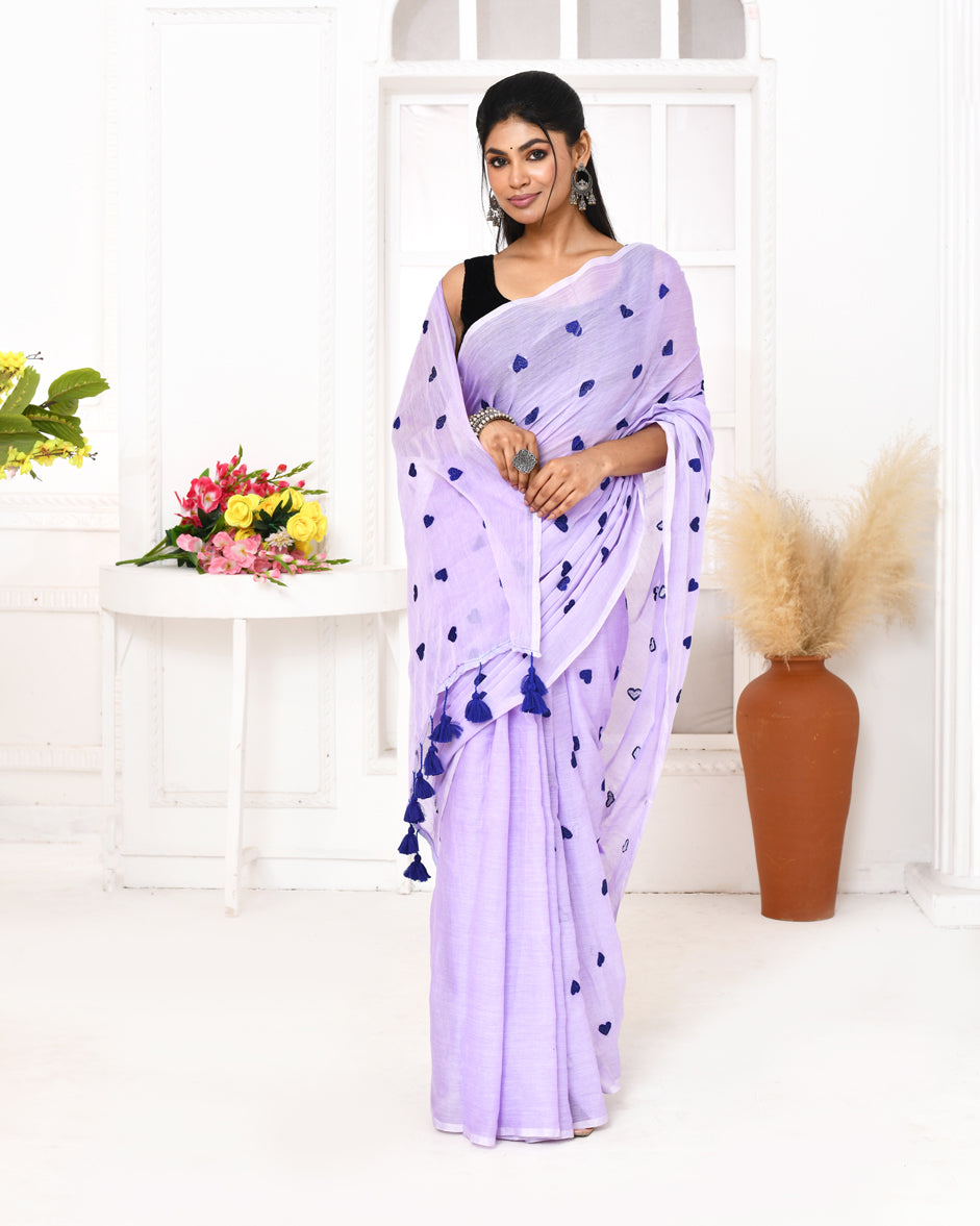 Piyari Fashion Women's Light Lavender Exclusive Embroidery Saree - Distacart