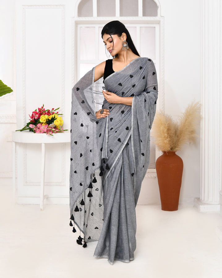 Piyari Fashion Women's Grey Exclusive Embroidery Saree - Distacart