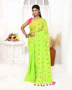 Piyari Fashion Women's Lemon Green Exclusive Embroidery Saree - Distacart