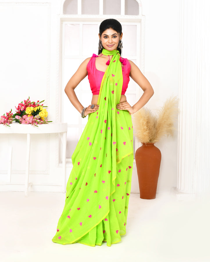 Piyari Fashion Women's Lemon Green Exclusive Embroidery Saree - Distacart