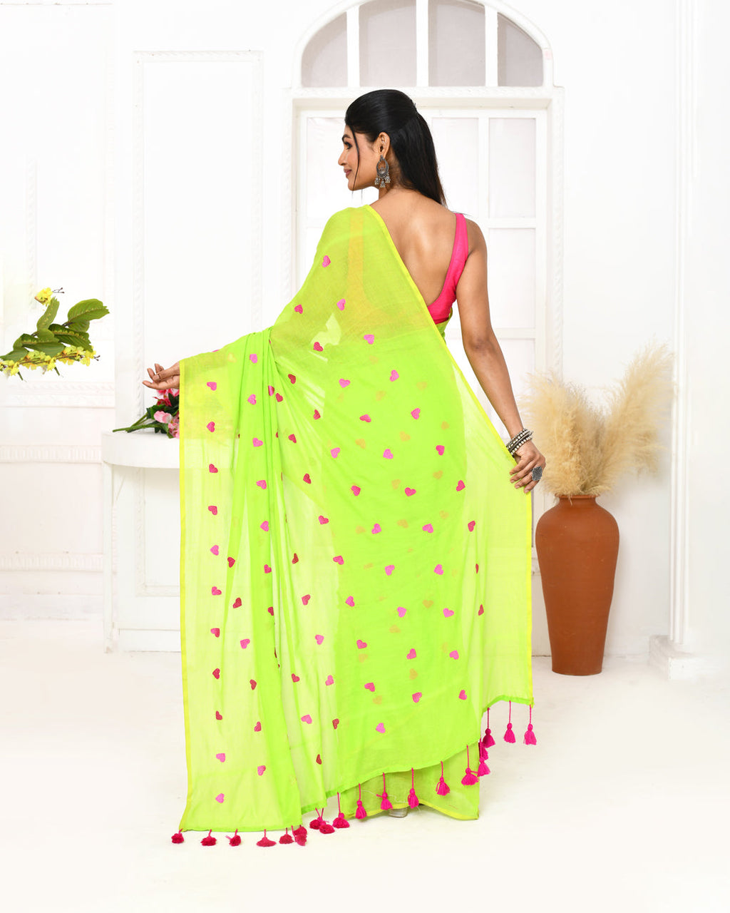 Piyari Fashion Women's Lemon Green Exclusive Embroidery Saree - Distacart