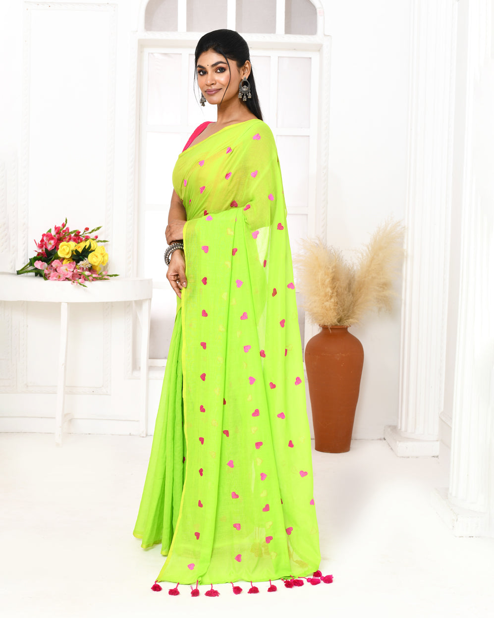 Piyari Fashion Women's Lemon Green Exclusive Embroidery Saree - Distacart
