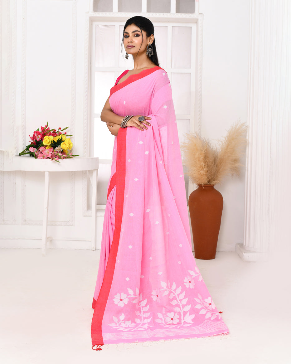Piyari Fashion Women's Pink Cotton Handloom Jamdani Saree With Blouse - Distacart