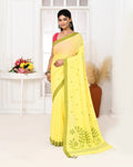 Piyari Fashion Women's Light Lemon Yellow Cotton Handloom Jamdani Saree With Blouse - Distacart