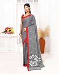Piyari Fashion Women's Grey Cotton Handloom Jamdani Saree With Blouse - Distacart
