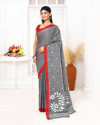 Piyari Fashion Women's Grey Cotton Handloom Jamdani Saree With Blouse - Distacart