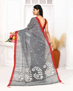 Piyari Fashion Women's Grey Cotton Handloom Jamdani Saree With Blouse - Distacart