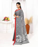 Piyari Fashion Women's Grey Cotton Handloom Jamdani Saree With Blouse - Distacart