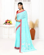 Piyari Fashion Women's Light Sky Blue Cotton Handloom Jamdani Saree With Blouse - Distacart