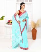 Piyari Fashion Women's Light Sky Blue Cotton Handloom Jamdani Saree With Blouse - Distacart