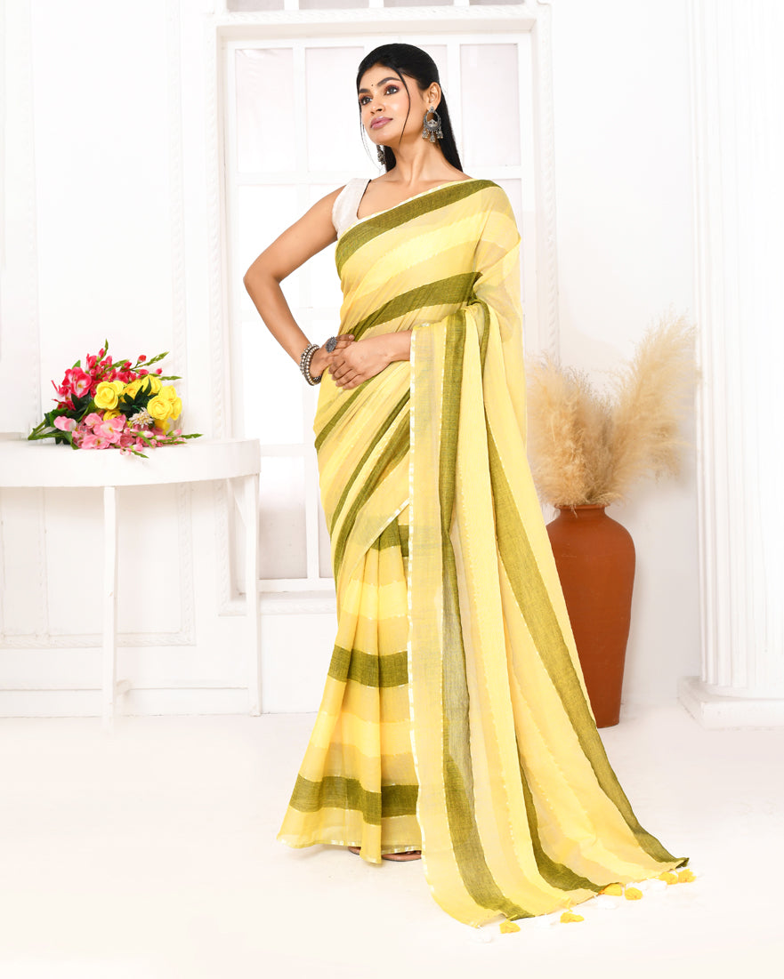 Piyari Fashion Multi Color Striped Mulmul Cotton Saree With Tassels - Distacart
