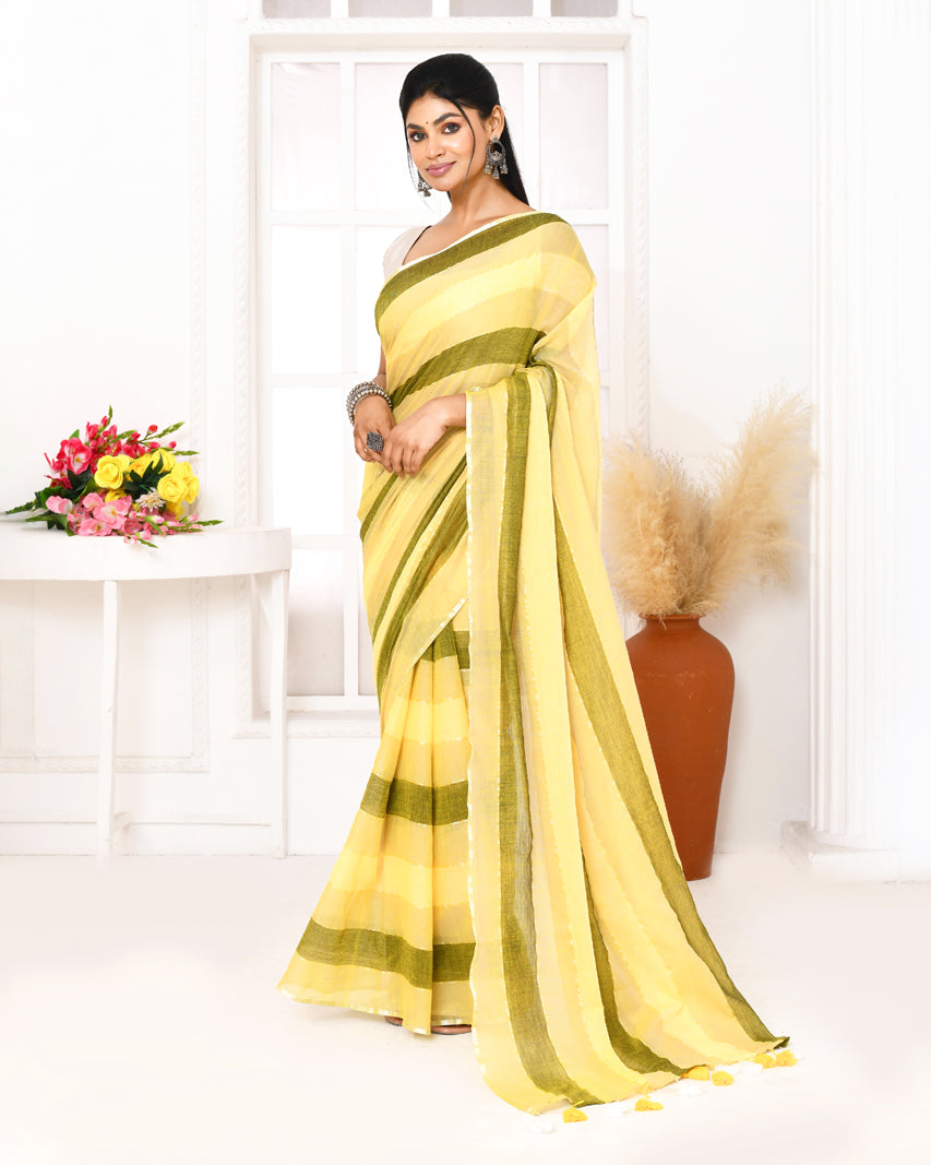 Piyari Fashion Multi Color Striped Mulmul Cotton Saree With Tassels - Distacart