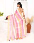 Piyari Fashion Pink Striped Mulmul Cotton Saree With Tassels - Distacart