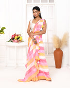 Piyari Fashion Pink Striped Mulmul Cotton Saree With Tassels - Distacart