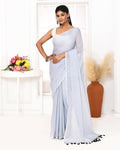 Piyari Fashion Silver Blue Mulmul Cotton Saree With Tassels - Distacart