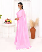 Piyari Fashion Pink Mulmul Cotton Saree With Tassels - Distacart
