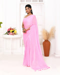 Piyari Fashion Pink Mulmul Cotton Saree With Tassels - Distacart
