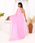 Piyari Fashion Pink Mulmul Cotton Saree With Tassels - Distacart