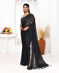 Piyari Fashion Black Mulmul Cotton Saree With Tassels - Distacart