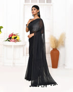Piyari Fashion Black Mulmul Cotton Saree With Tassels - Distacart