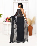 Piyari Fashion Black Mulmul Cotton Saree With Tassels - Distacart