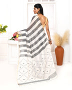 Piyari Fashion Women's Grey White Cotton Handloom Jamdani Saree With Blouse - Distacart