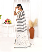 Piyari Fashion Women's Grey White Cotton Handloom Jamdani Saree With Blouse - Distacart