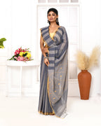 Piyari Fashion Women's Grey Cotton Handloom Jamdani Saree With Blouse - Distacart