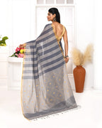 Piyari Fashion Women's Grey Cotton Handloom Jamdani Saree With Blouse - Distacart