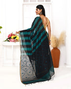 Piyari Fashion Women's Black Blue Cotton Handloom Jamdani Saree With Blouse - Distacart