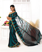 Piyari Fashion Women's Black Blue Cotton Handloom Jamdani Saree With Blouse - Distacart