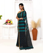 Piyari Fashion Women's Black Blue Cotton Handloom Jamdani Saree With Blouse - Distacart